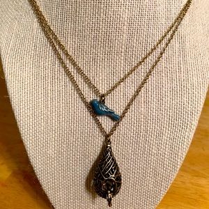 Adjustable necklace, 2 layers, bluebird & nest